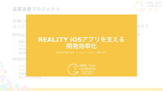 半期に数件実施
エンジニアがPMを担当し、エンジニアが仕様書作成や効果測定までを行う
品質改善プロジェクト
11
FY21上期終わりなき挑戦プロジェクト
- 配信中フリーズ改善
- アセットバンドルロード時間改善
- 音声の安定化
- 端末発熱改善
FY21下期品質改善プロジェクト
- エコーキャンセル
- エラーハンドリング改善
- 起動時間短縮
- 見かけ上のUX改善
FY22上期品質改善プロジェクト（WIP）
- 通信速度向上のためのProtobuf対応
- 不正ユーザ対策
- メタバースに向けたアバター描画軽量化
- US通信速度改善
改善Week（半期ごと3回）
- DevOps改善
- コードリファクタ
 