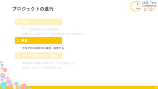 プロジェクトの進行
30
1. 計測
アプリ起動処理の全体像の把握
問題箇所に目星を付け、対応項目別に優先度整理する
2. 実装
3. リリース後の計測・運用
それぞれの項目別に調査・改善する
本番環境で実際に改善されているか確認する
継続的に監視できる基盤を整える
 