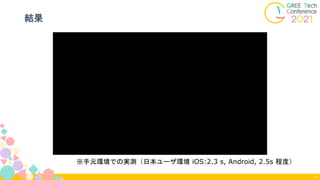 結果
71
※手元環境での実測（日本ユーザ環境 iOS:2.3 s, Android, 2.5s 程度）
 