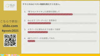 テクニカルに
ベスト発表を教えてください。
ⓘ Start presenting to display the poll results on this slide.
 
