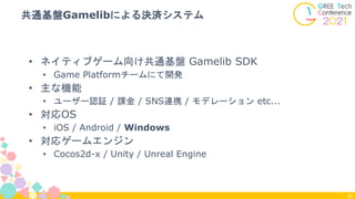 共通基盤Gamelibによる決済システム
26
• ネイティブゲーム向け共通基盤 Gamelib SDK
• Game Platformチームにて開発
• 主な機能
• ユーザー認証 / 課金 / SNS連携 / モデレーション etc...
• 対応OS
• iOS / Android / Windows
• 対応ゲームエンジン
• Cocos2d-x / Unity / Unreal Engine
 