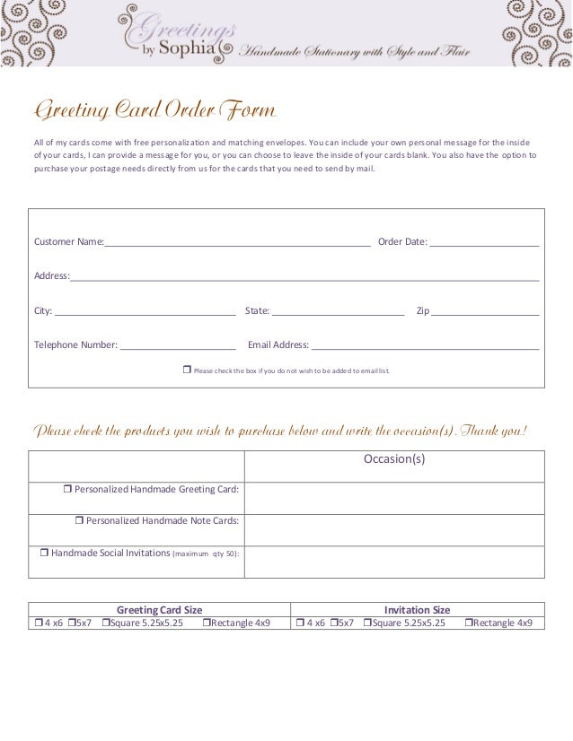 invitations greeting card order form greeting cards size