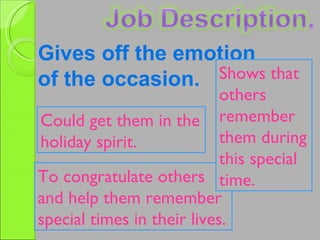 To congratulate others and help them remember special times in their lives. Gives off the emotion of the occasion. Shows that others remember them during this special time. Could get them in the holiday spirit. 