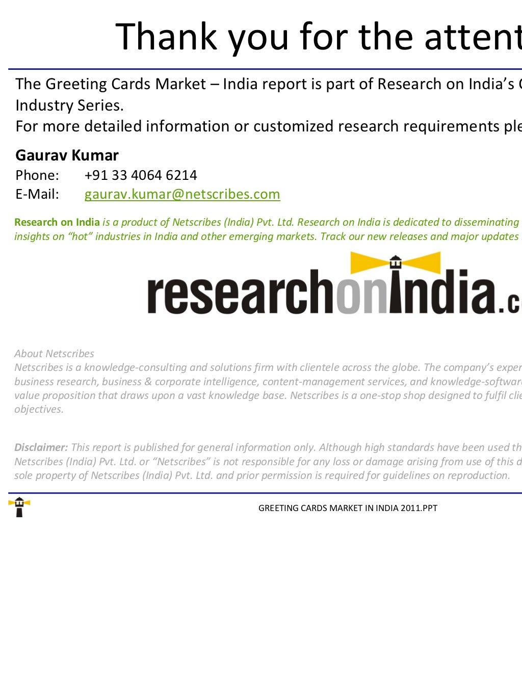 Market Research Report Greeting Cards Market in India 2011