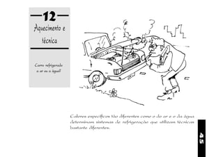 12
Aquecimento e
   técnica

Carro refrigerado
 a ar ou a água?




                    Calores específicos tão diferentes como o do ar e o da água
                    determinam sistemas de refrigeração que utilizam técnicas
                    bastante diferentes.




                                                                                  45
 