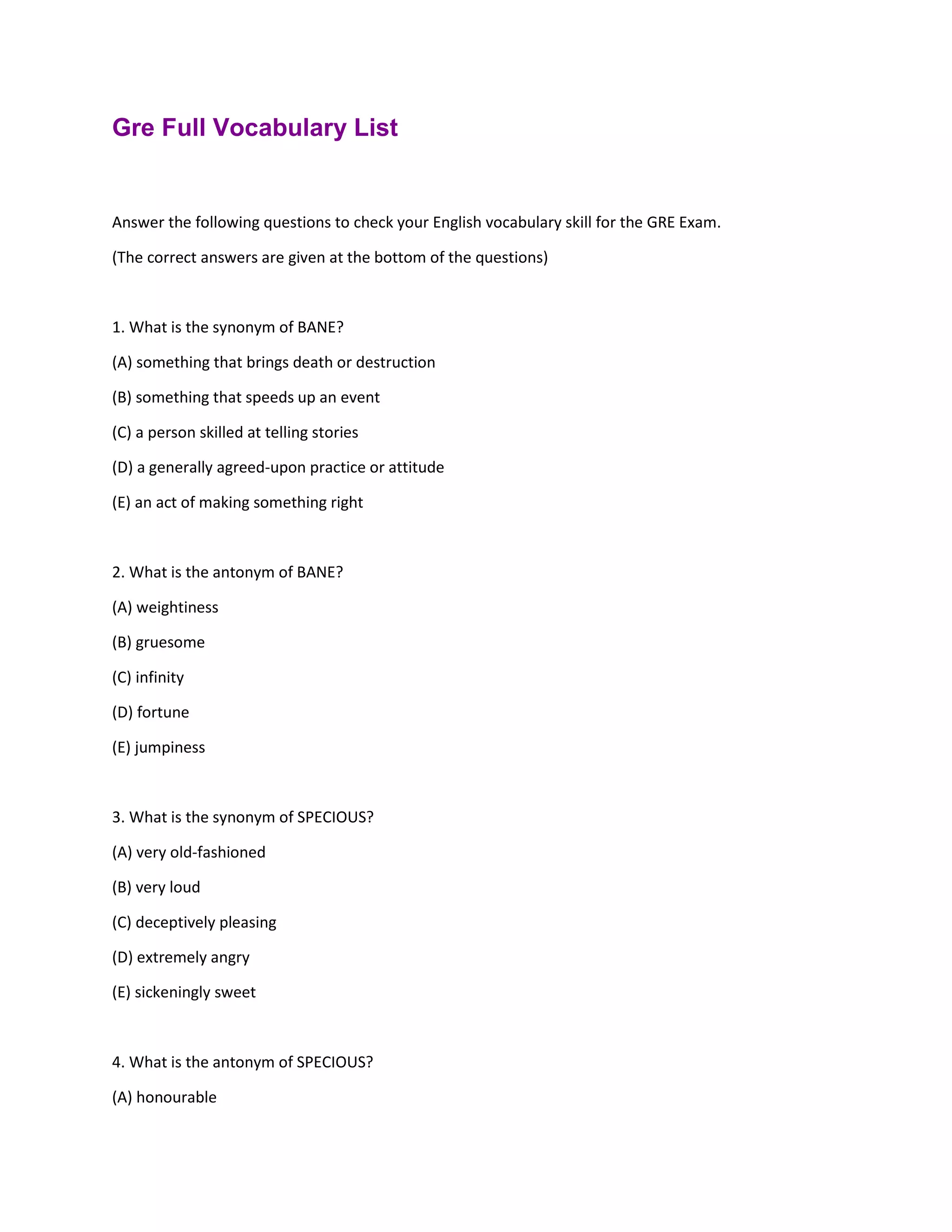 Gre Full Vocabulary List PDF