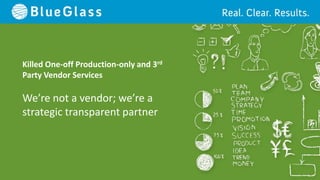 Killed One-off Production-only and 3rd
Party Vendor Services

We’re not a vendor; we’re a
strategic transparent partner
 