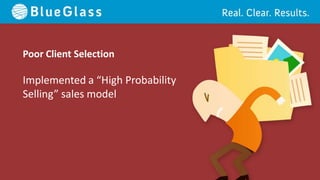 Poor Client Selection

Implemented a “High Probability
Selling” sales model
 