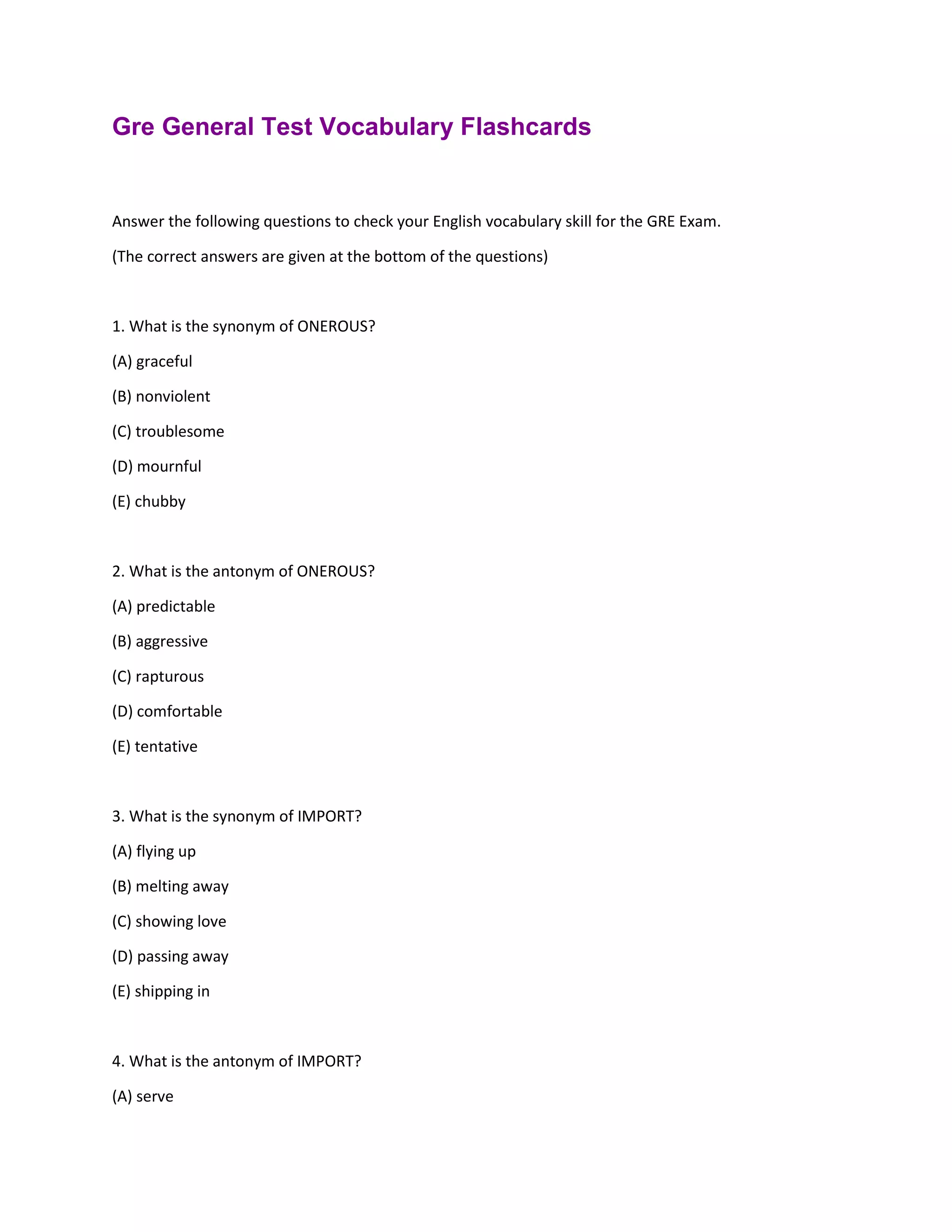 Gre General Test Vocabulary Flashcards | PDF