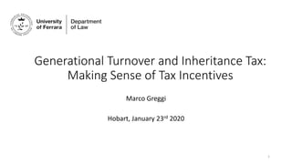Generational Turnover and Inheritance Tax:
Making Sense of Tax Incentives
Marco Greggi
Hobart, January 23rd 2020
1
 