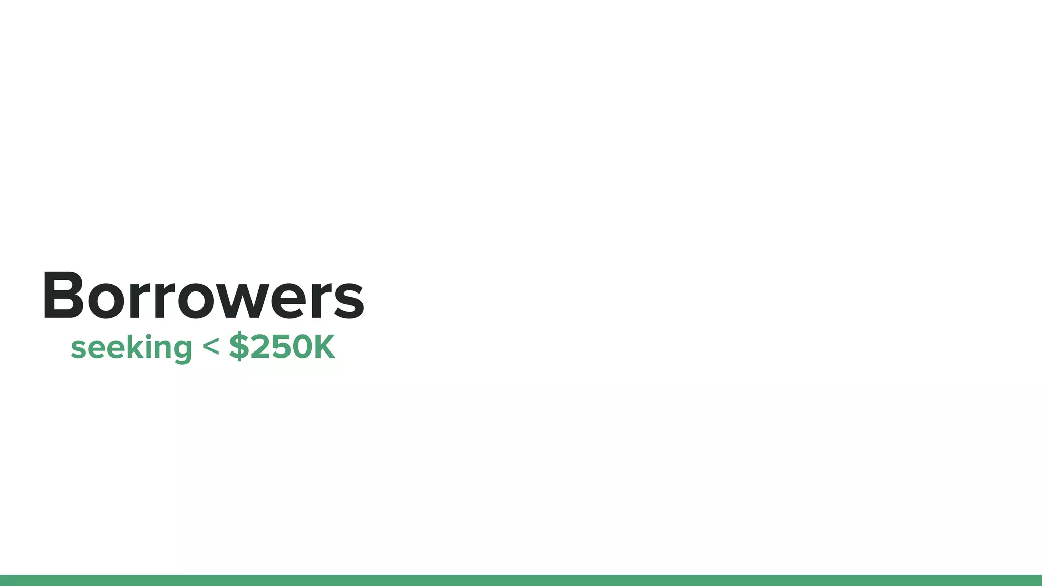 Borrowers
seeking < $250K
 