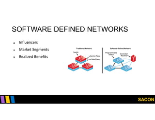 SACON
SOFTWARE DEFINED NETWORKS
 Influencers
 Market Segments
 Realized Benefits
 
