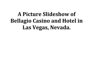 A	
  Picture	
  Slideshow	
  of	
  
Bellagio	
  Casino	
  and	
  Hotel	
  in	
  
Las	
  Vegas,	
  Nevada.	
  
 