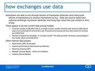 how exchanges use data
Advertisers are able to sort through dozens of impression attributes (and cherry-pick
  billions of...