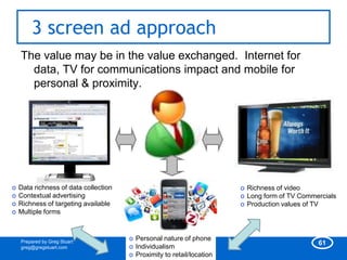 3 screen ad approach
    The value may be in the value exchanged. Internet for
      data, TV for communications impact an...