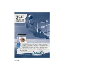 SCALE
    A portion control


              that
  STANDS UP
   TO any employee.




                          Getting clobbered with balls of dough, handfuls of meat and the occasional fist
                       is a rough way to make a living. But that’s the life of a portion control scale.
                          So we built the Five Star Series. The most durable, reliable two-pound scale
                      ever to hit a countertop.
                          With its heavy-duty all stainless steel construction, shock-absorbing platform
                  supports and steel-reinforced interior housing, the Five Star can withstand 50 lbs. of
                  potatoes as easily as a 6 oz. patty. It has a removable face plate so it’s submersible
                  and easy to clean. And its stainless steel springs and mechanism make for consistent
                  and accurate readings.
                    The Five Star Series from Edlund.
                  It can hold its own in the kitchen.


               Edlund Company, Inc., 159 Industrial Parkway
               Burlington, VT 05401 (800)772–2126 www.edlundco.com




Advertising
 