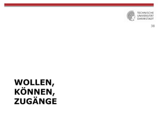 38
WOLLEN,
KÖNNEN,
ZUGÄNGE
 