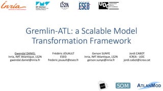 Gremlin-ATL: a Scalable Model
Transformation Framework
Gwendal DANIEL
Inria, IMT Atlantique, LS2N
gwendal.daniel@inria.fr
Frédéric JOUAULT
ESEO
frederic.jouault@eseo.fr
Gerson SUNYE
Inria, IMT Atlantique, LS2N
gerson.sunye@inria.fr
Jordi CABOT
ICREA - UOC
jordi.cabot@icrea.cat
 