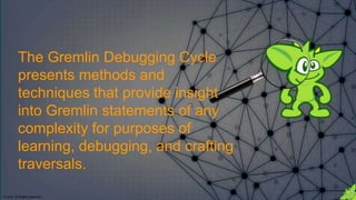 © 2018. All Rights Reserved.
The Gremlin Debugging Cycle
presents methods and
techniques that provide insight
into Gremlin statements of any
complexity for purposes of
learning, debugging, and crafting
traversals.
 