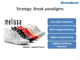Strategy: Break paradigms

                              Less labor-intensive

                             More capital-intensive

                             Higher entry barriers

                               Highly marketing
   Melissa + Gaetano Pesce         intensive



                                                      39
 