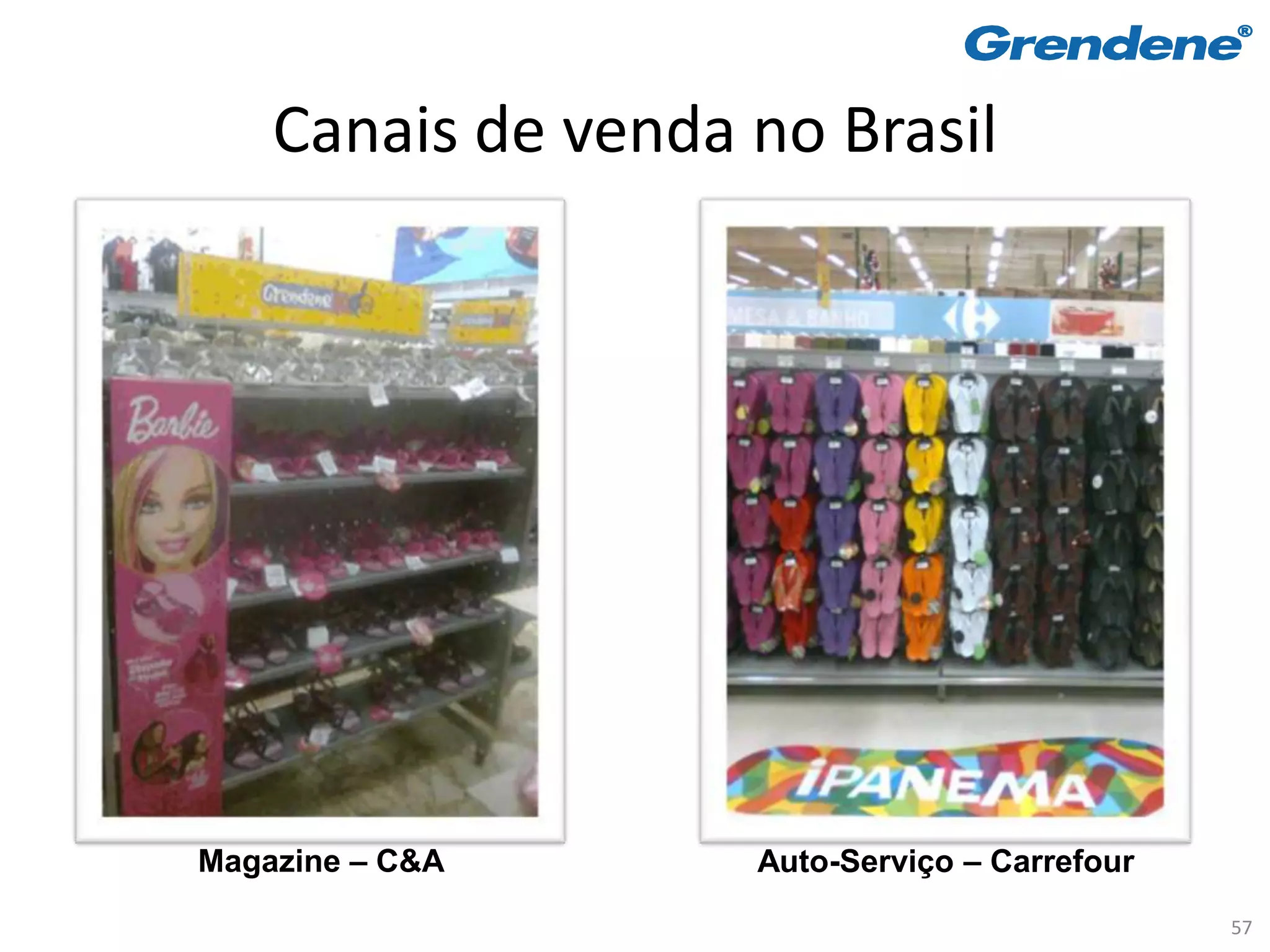Canais de venda no Brasil




Magazine – C&A      Auto-Serviço – Carrefour
                                               57
 