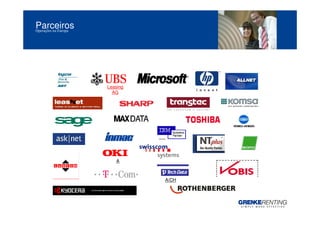 Parceiros
Operações na Europa




                      Leasing
                        AG




                                CH




                         A



                                 A/CH



                                        14
 