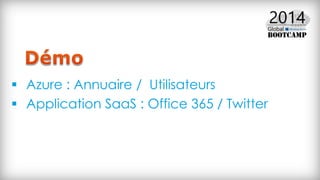  Azure : Annuaire / Utilisateurs
 Application SaaS : Office 365 / Twitter
 