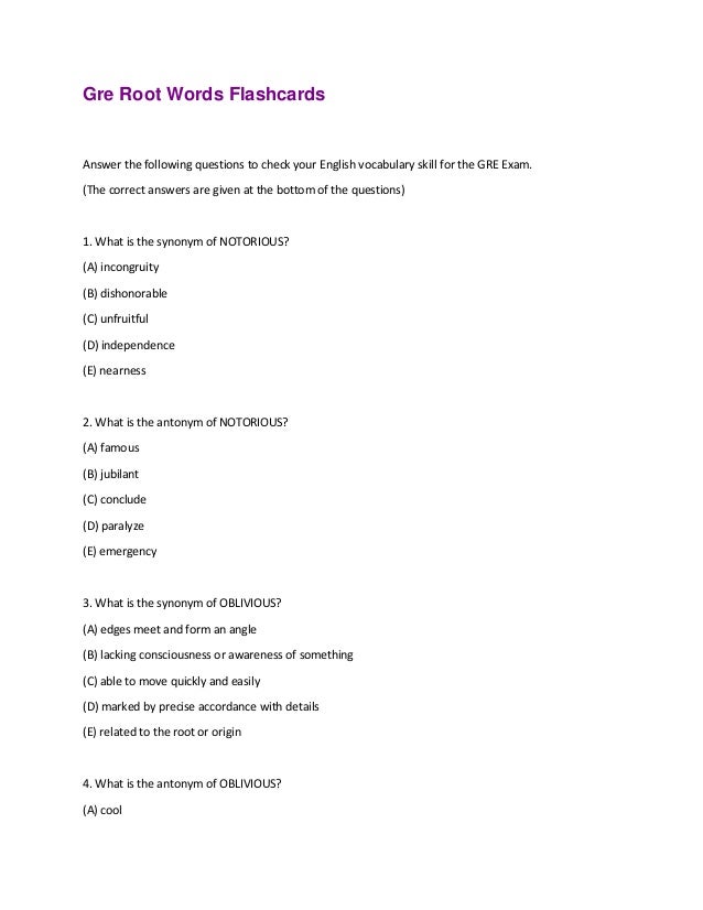Gre Root Words Flashcards PDF