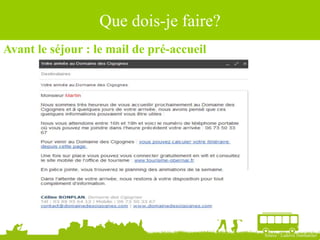 Avant le séjour : le mail de pré-accueil
Source : Ludovic Dublanchet
Que dois-je faire?
 