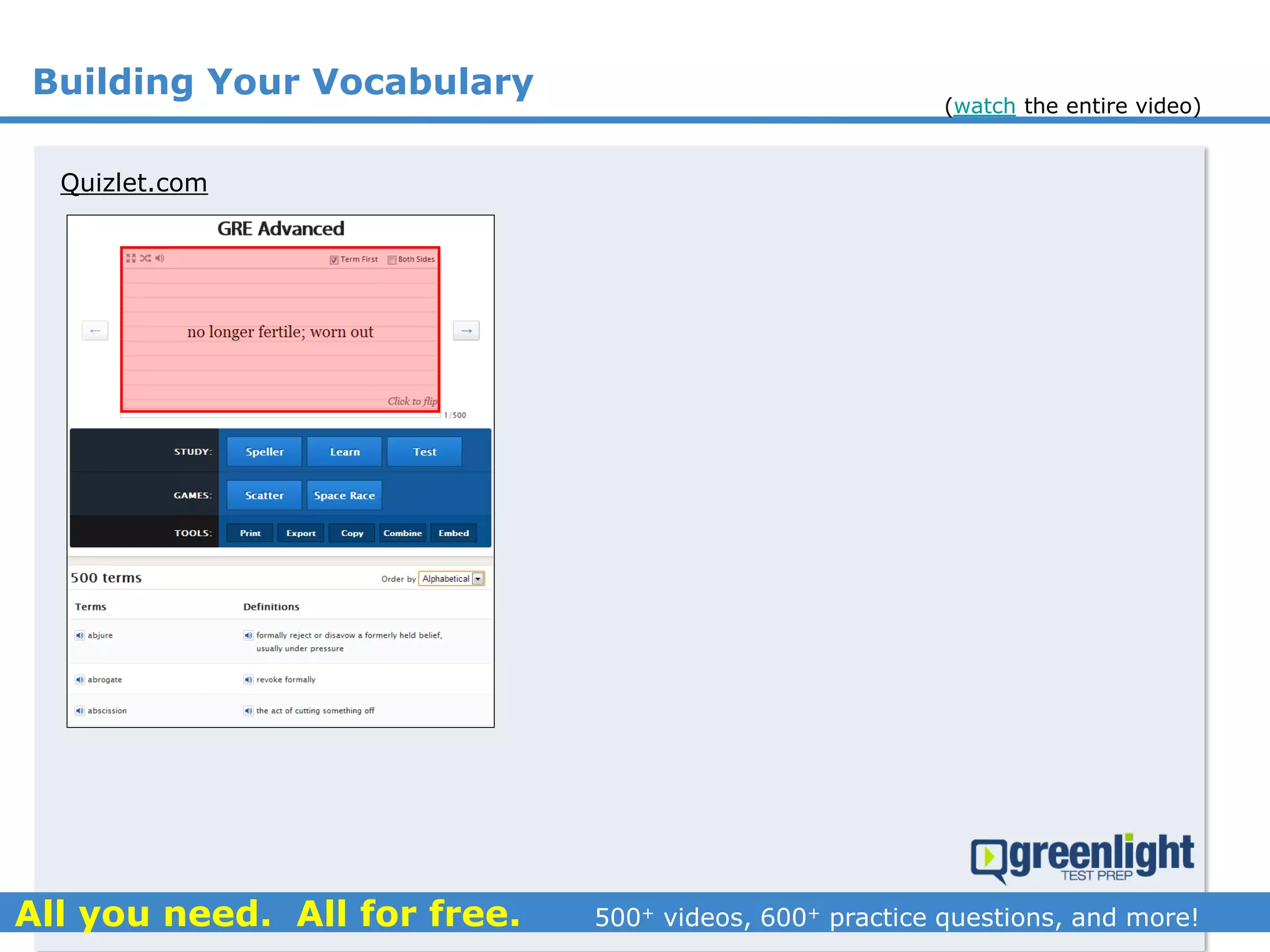 Building Your Vocabulary
Quizlet.com
(watch the entire video)
 