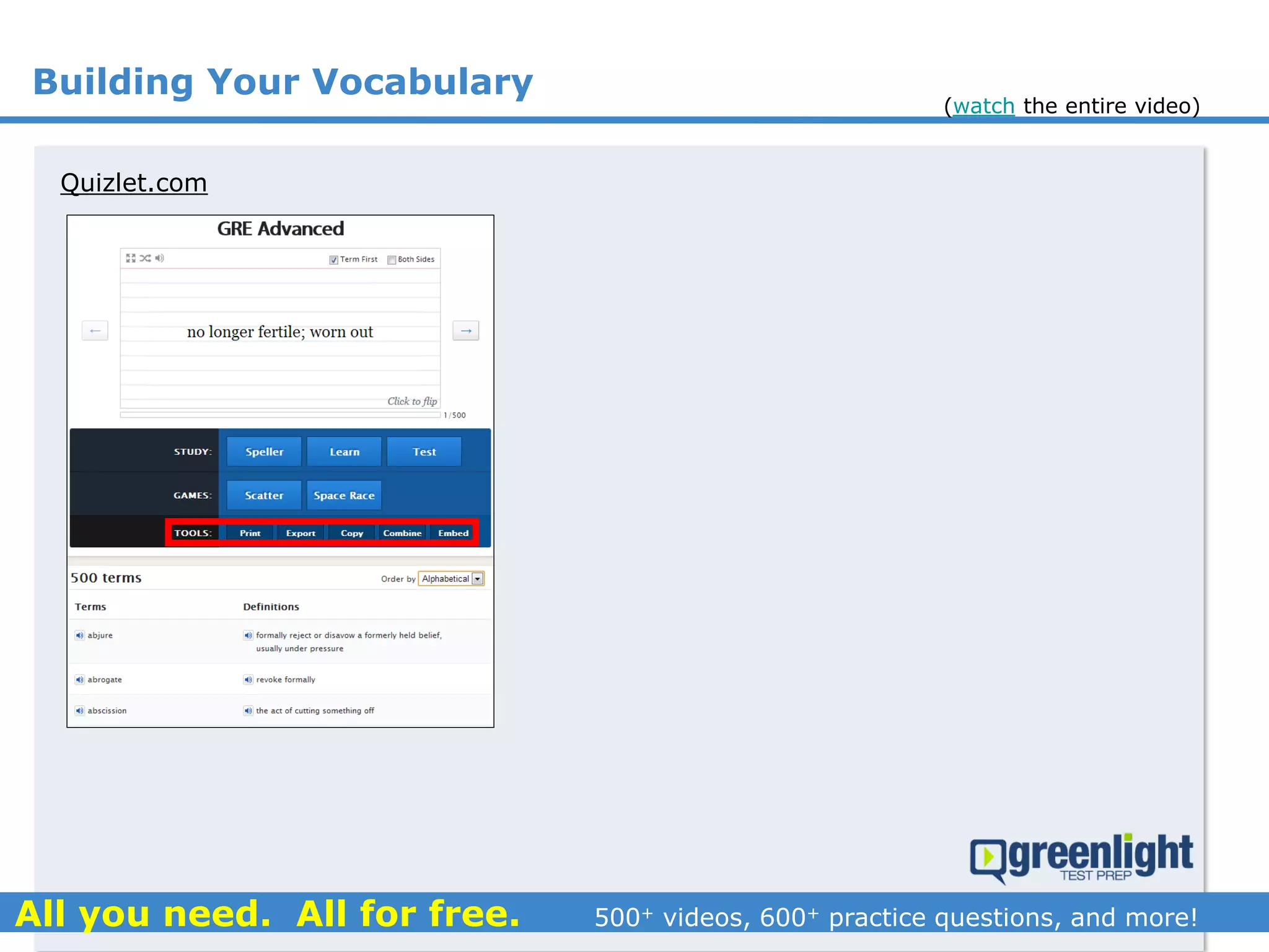 Building Your Vocabulary
Quizlet.com
(watch the entire video)
 