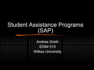 Student Assistance Programs (SAP) Andrea Greth EDIM 510 Wilkes University 