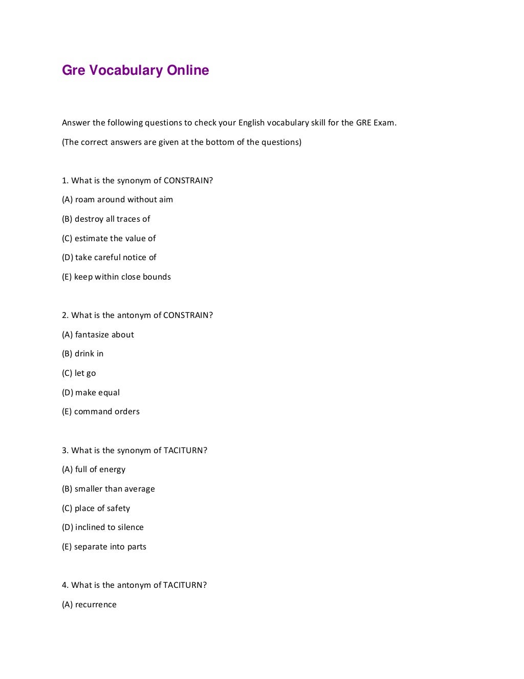 Gre Vocabulary Online PDF