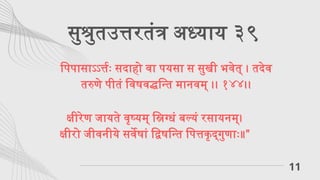 11
पिपासाऽऽर्त्तः सदाहो वा पयसा स सुखी भवेत् । तदेव
तरुणे पीतं विषवद्धन्ति मानवम् ।। १४४।।
सुश्रुतउत्तरतंत्र अध्याय ३९
क्षीरेण जायते वृष्यम् स्निग्धं बल्यं रसायनम्।
क्षीरो जीवनीये सर्वेषां द्विषन्ति पित्तकृद्गुणाः॥”
 