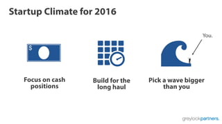 Startup Climate for 2016
Focus on cash
positions
Build for the
long haul
Pick a wave bigger
than you
You.
 