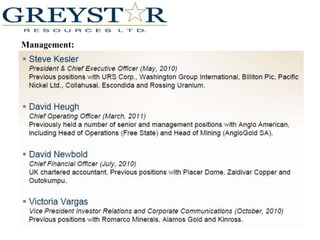 Equipo con mas de 20 a 30 años de experiencia en gestión minera