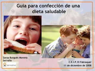 Guía para confección de una  dieta saludable Zarza Burgués Moreno Servalia C.E.I.P. El Fabraquer 11 de diciembre de 2008 