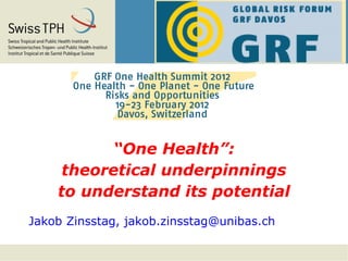 “One Health”:
     theoretical underpinnings
    to understand its potential
Jakob Zinsstag, jakob.zinsstag@unibas.ch
 