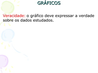 GRÁFICOSGRÁFICOS
Veracidade: o gráfico deve expressar a verdade
sobre os dados estudados.
 