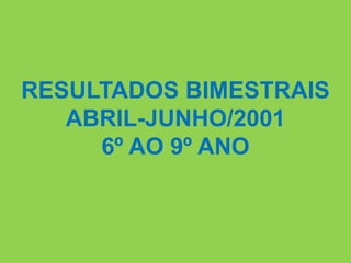RESULTADOS BIMESTRAIS
   ABRIL-JUNHO/2001
     6º AO 9º ANO
 