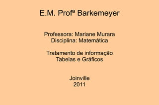 E.M. Profª Barkemeyer Professora: Mariane Murara Disciplina: Matemática Tratamento de informação Tabelas e Gráficos Joinville 2011 