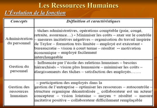 Les Ressources Humaines
L’Évolution de la fonction
 