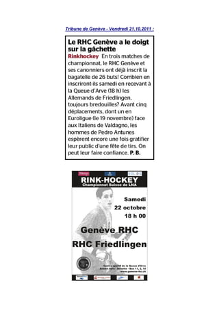 Tribune de Genève - Vendredi 21.10.2011 :
 