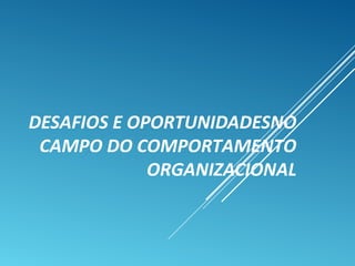 DESAFIOS E OPORTUNIDADESNO
CAMPO DO COMPORTAMENTO
ORGANIZACIONAL
 