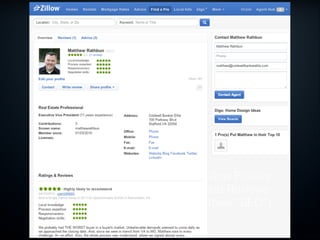 • Bullet
Zillow Proﬁles
and Reviews
(Think “SEO”)
 
