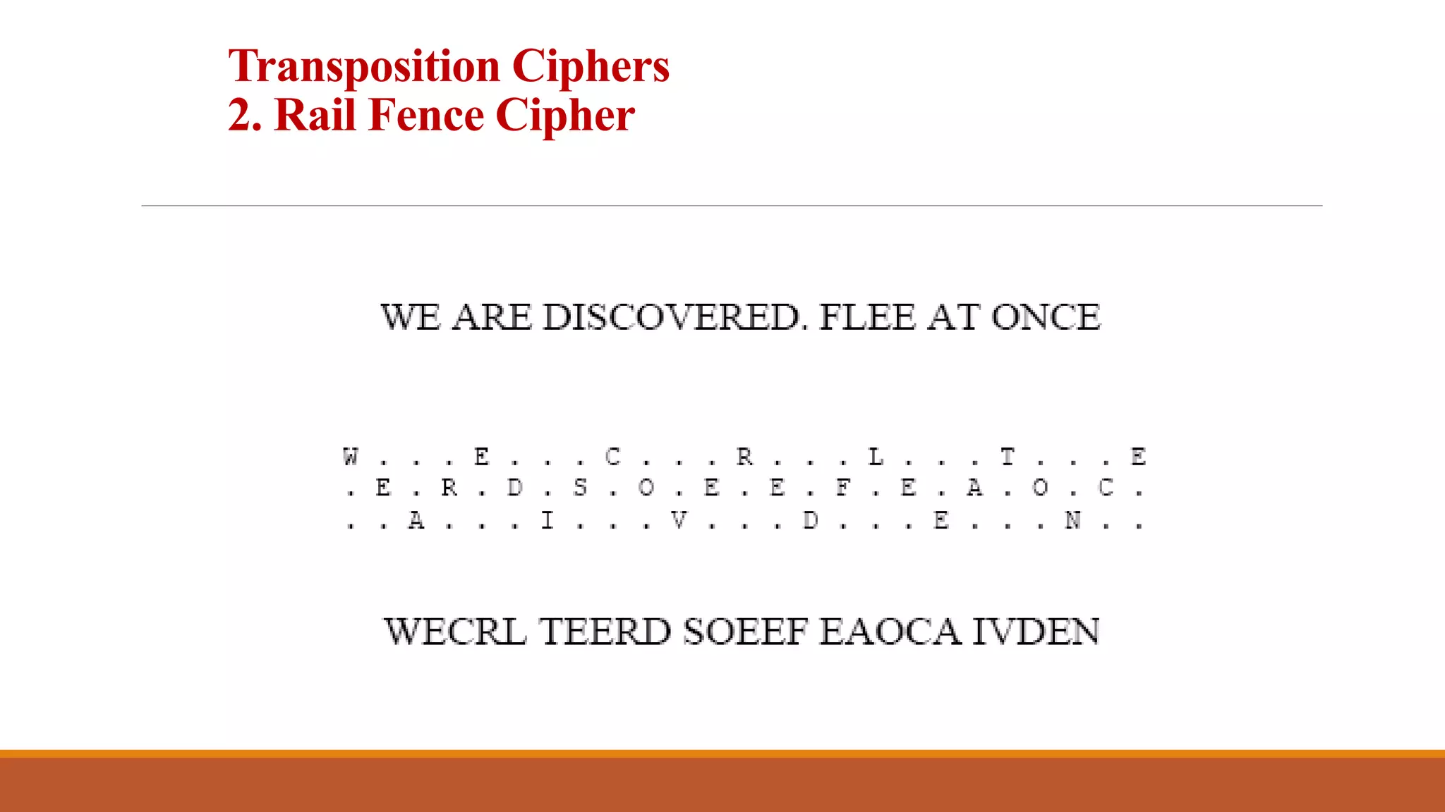 Transposition Ciphers
2. Rail Fence Cipher 4
 