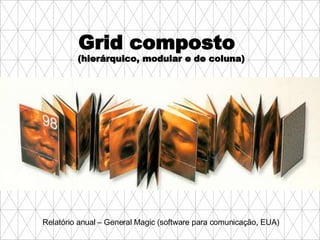Grid composto  (hierárquico, modular e de coluna) Relatório anual – General Magic (software para comunicação, EUA) 