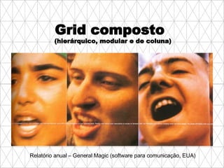 Grid composto  (hierárquico, modular e de coluna) Relatório anual – General Magic (software para comunicação, EUA) 