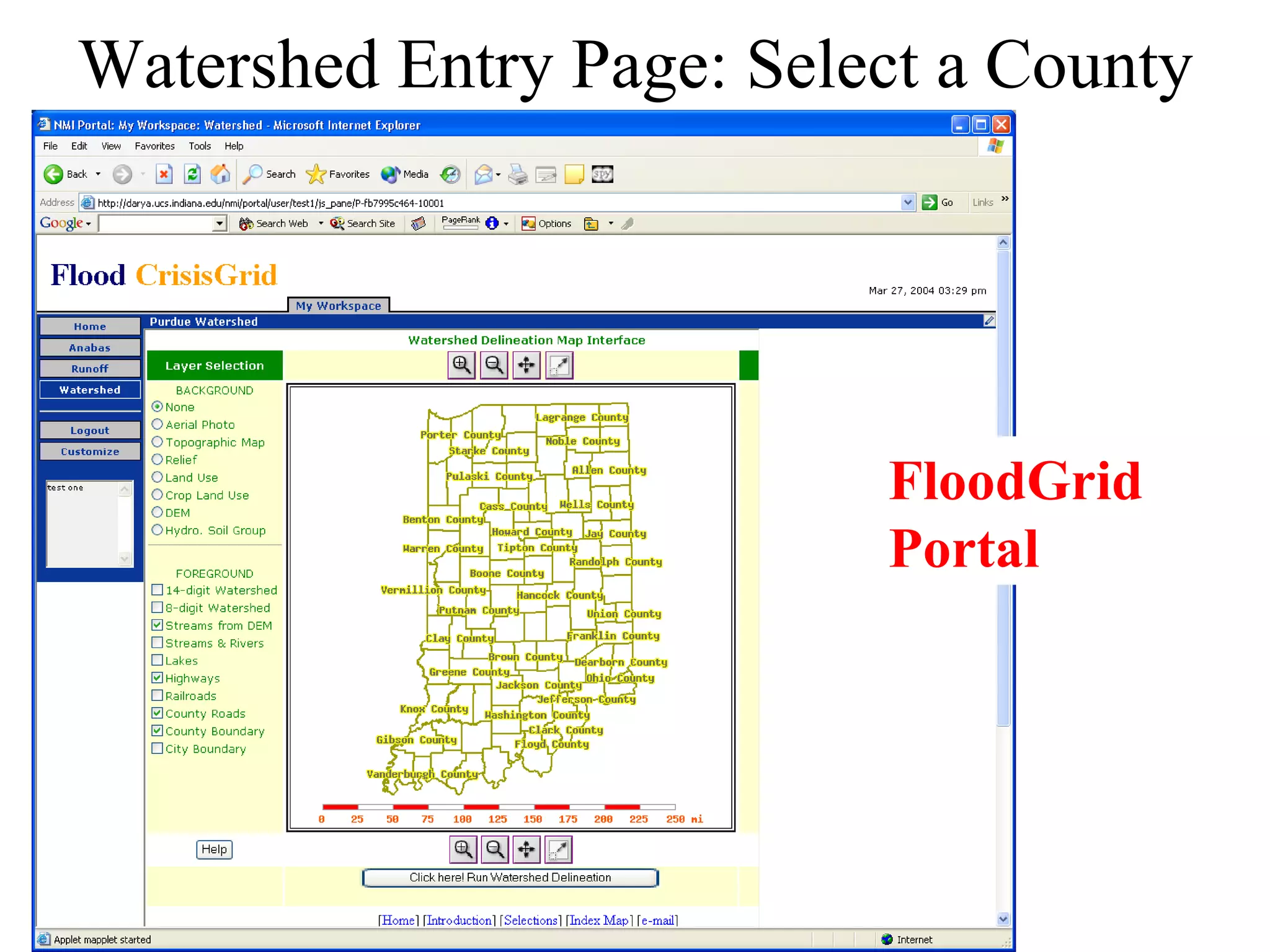 Watershed Entry Page: Select a County FloodGrid Portal 