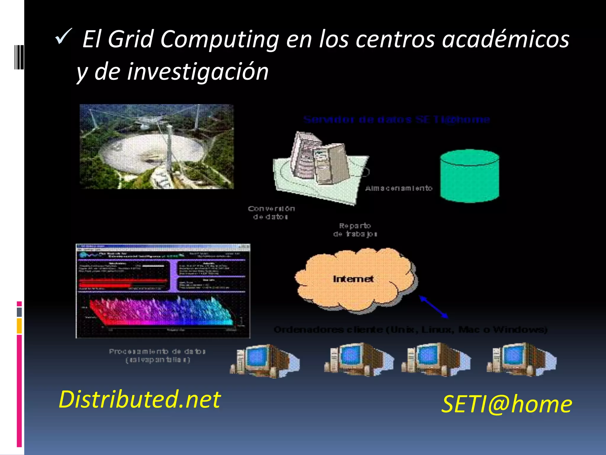  El Grid Computing en los centros académicos
 y de investigación




Distributed.net                  SETI@home
 
